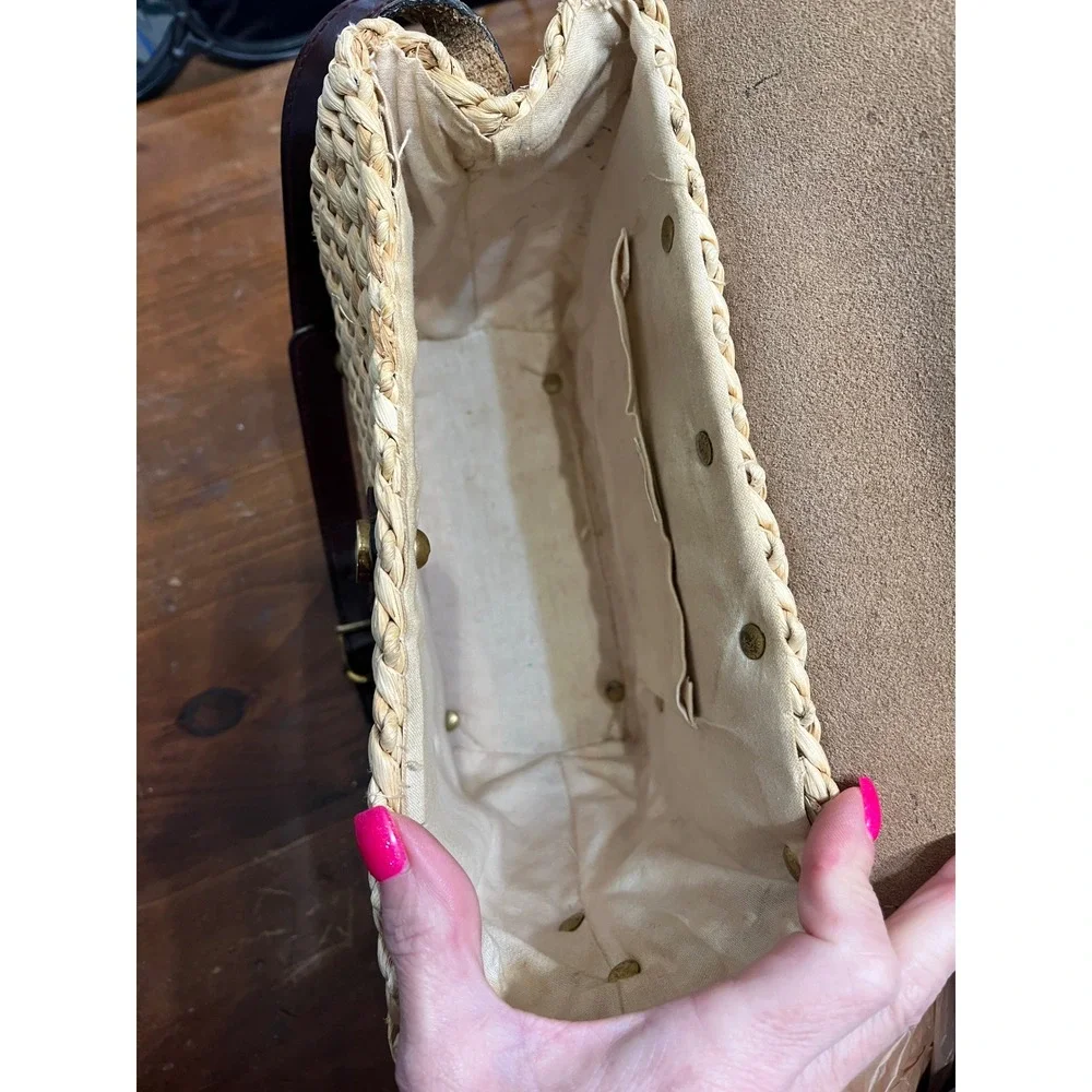 Etienne Aigner Vintage Woven Straw Leather Crossbody Bag Oxblood Burgundy Basket - Picture 3 of 12